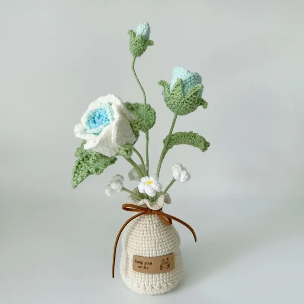 Handmade Crochet Yarn Rose Bouquet